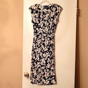 Black & White Faux Wrap Dress with Synching at waist